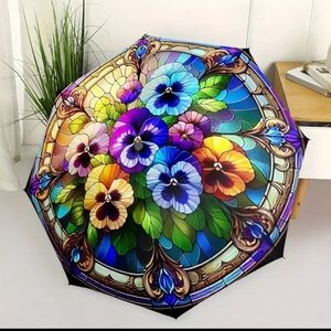 🆕️ 💐☔️ RAINBOW OF PANSIES COLOUR BURST COMPACT UMBRELLA ☔️💐